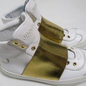Jimmy Choo Men's Archie ATC High-Top Sneaker White/Gold Matt Calf/Metallic 6 USM